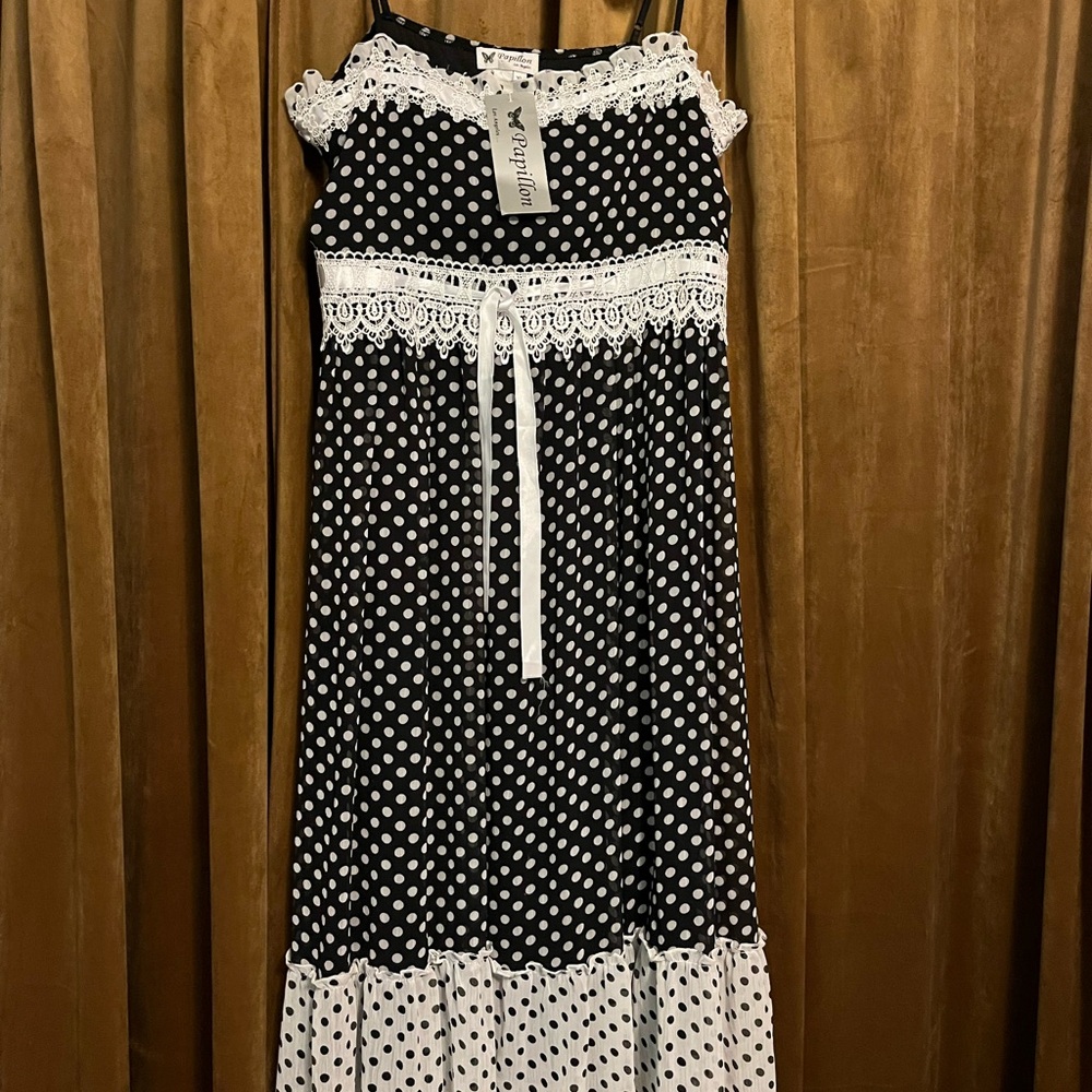 Papillon Black and White Polka Dot Midi Dress XL